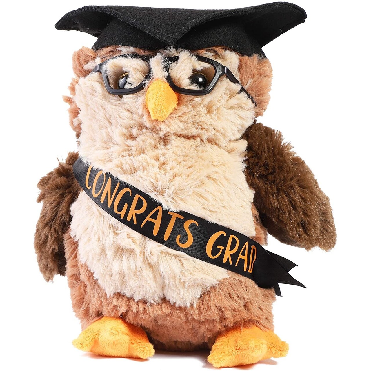 Brown Owl Graduation Plush Toy, Stuffed Animal with Glasses and Grad Cap for 2024 Graduates